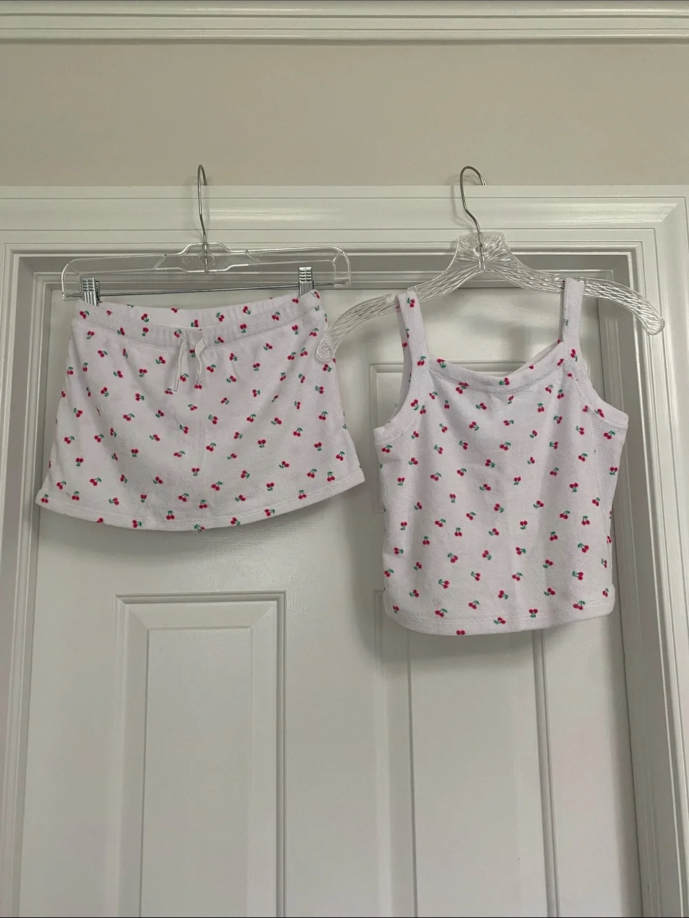 NWT: Terry Cloth White Cherry Print Tank and Skort Set
